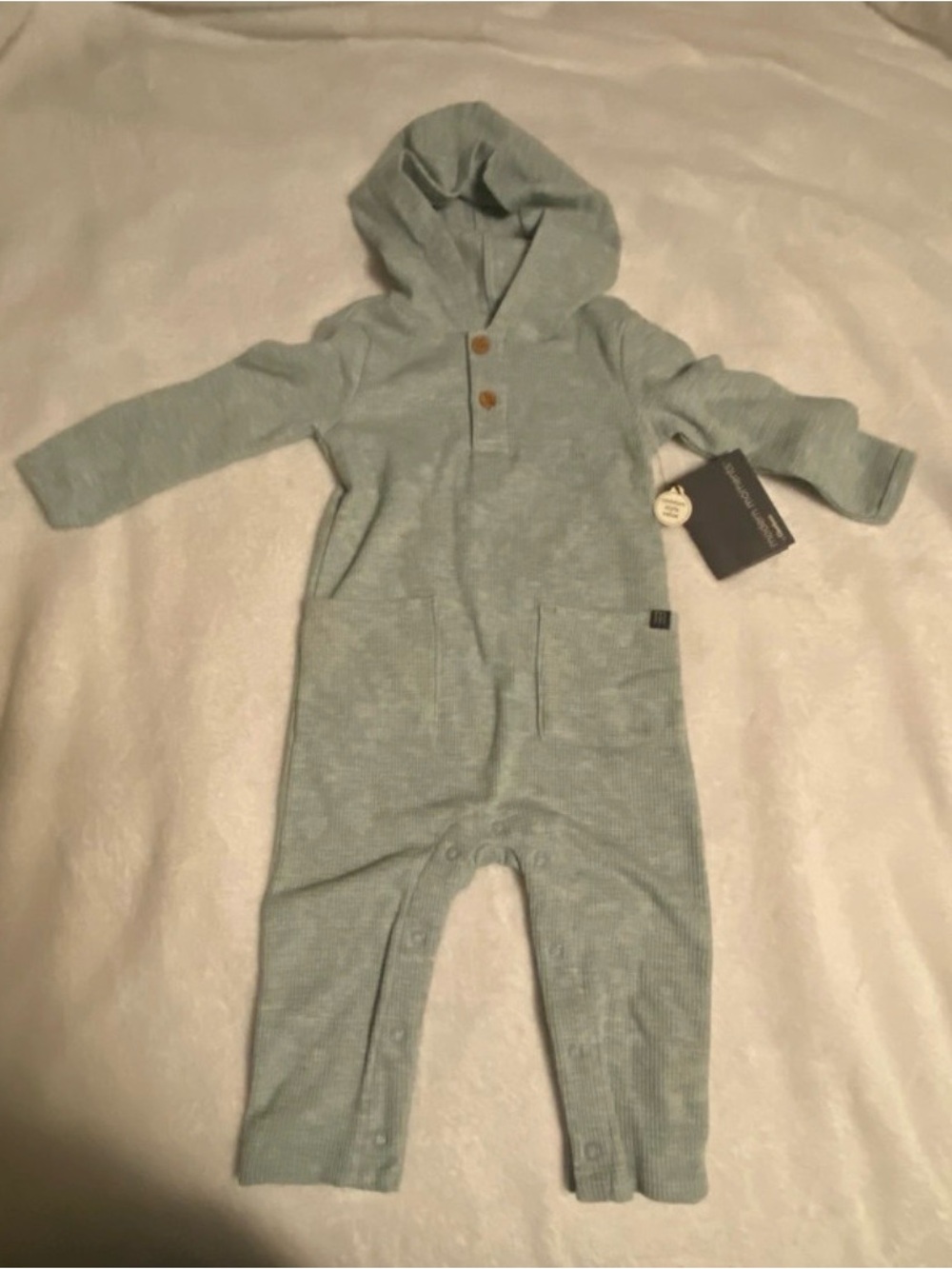 Hooded Knit Baby One-Piece in Sage Green modern moments